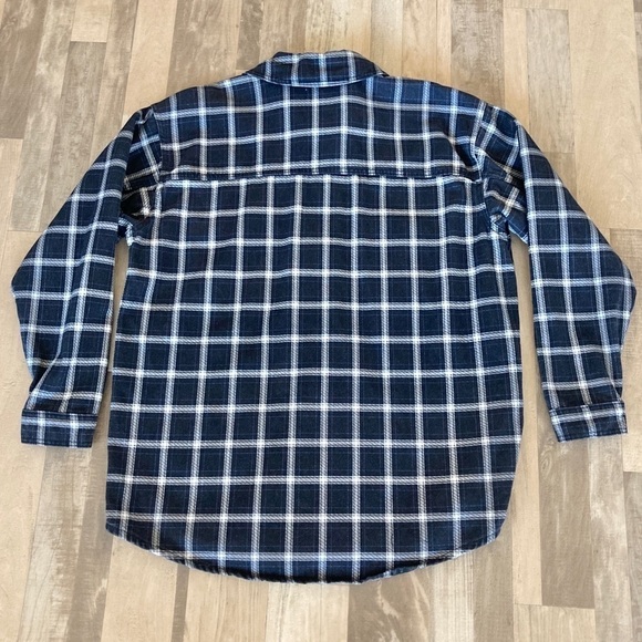 TOPSHOP Oversized Plaid Shacket Shirt Jacket Denim Navy Blue 6 EB - Picture 7 of 16